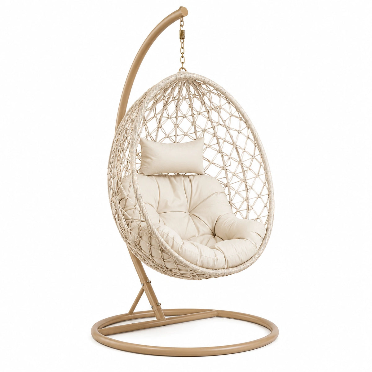 Freistehender Hängesessel mit Metallgestell und Polstern, Beige/Braun, 105 x 195 cm