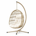 Hängesessel mit Metallgestell und Kissen, Beige/Creme/Schwarz, 105 × 105 × 195 cm