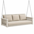 Beiges Hängesofa mit Geflecht, Polstern und silberfarbenen Metallketten, 200 × 85 × 75 cm