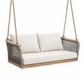 Hängesofa für den Außenbereich mit Seilaufhängung, Holzrahmen und Seilgeflecht, 150 × 75 × 65 cm, Grau/Beige/Braun