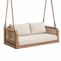 Hängesofa aus Holz mit Geflecht und Seilaufhängung, Natur/Beige, 150 × 75 × 70 cm