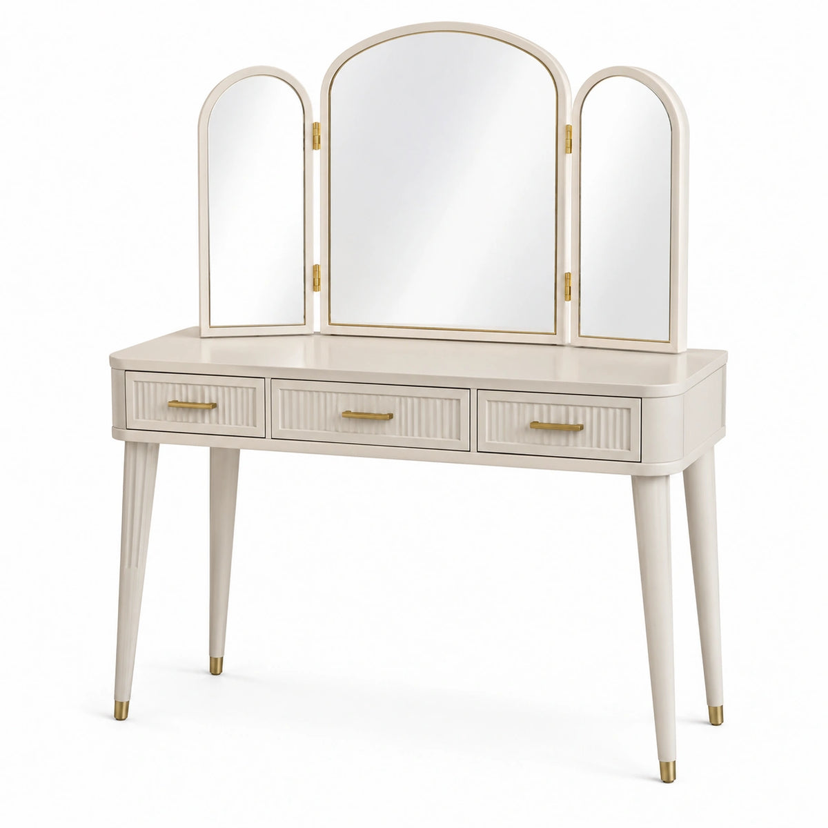 Schminktisch 120 × 45 × 145 cm Weiß/Gold mit Dreifachspiegel und 3 Schubladen