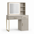 Schminktisch mit LED-Spiegel, Stauraum und 2 Schubladen, 100 x 45 x 150 cm, Beige/Gold
