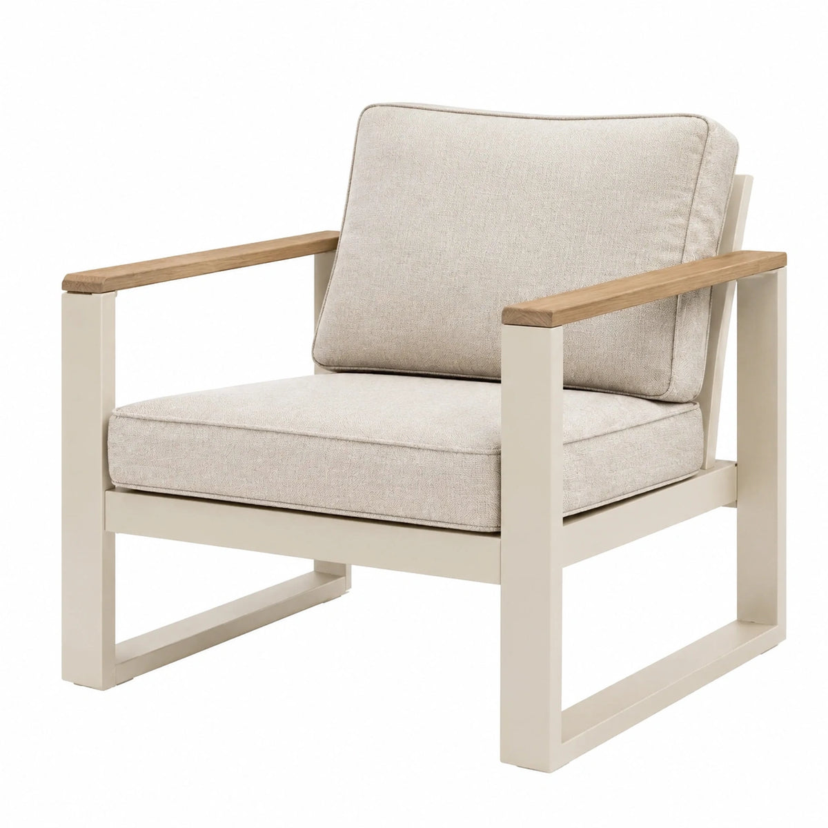 Moderner Loungesessel mit Holzarmlehnen, Beige/Weiß/Braun, 72 × 78 × 82 cm