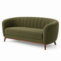 Retro 2-Sitzer-Sofa 160 × 82 × 78 cm mit olivgrünem Stoffbezug und braunen Holzfüßen
