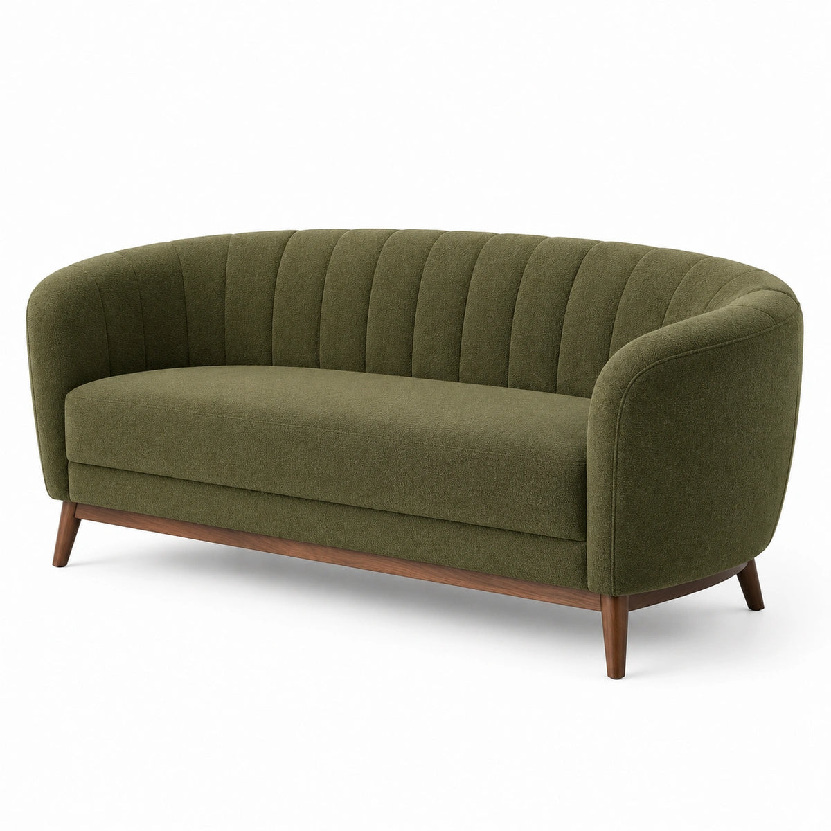 Retro 2-Sitzer-Sofa 160 × 82 × 78 cm mit olivgrünem Stoffbezug und braunen Holzfüßen