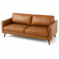2-Sitzer-Sofa aus Kunstleder in Cognac/Braun mit Holzfüßen, 180 × 85 × 82 cm