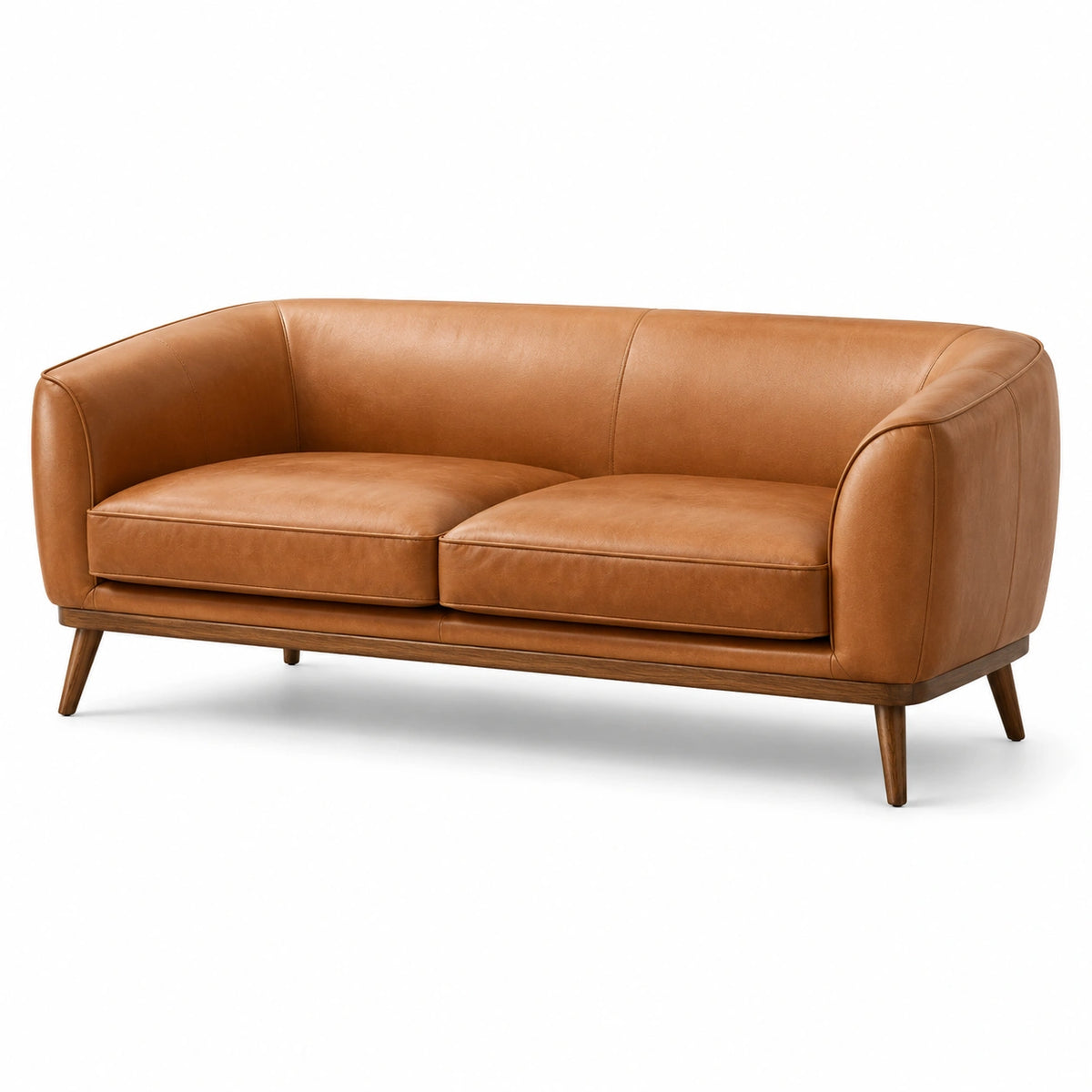 2-Sitzer-Sofa 180 × 85 × 78 cm aus cognacfarbenem Kunstleder mit Holzbeinen