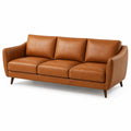 Dreisitzer-Sofa 220 x 90 x 85 cm in Cognac-Lederoptik mit dunklen Holzfüßen